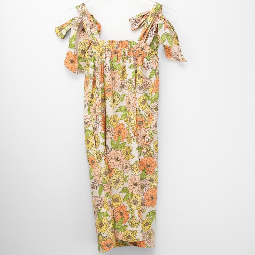 J. Crew Tie-Shoulder Cotton Poplin Dress Zinnia Floral Green Orange Size XS New - Picture 2 of 6